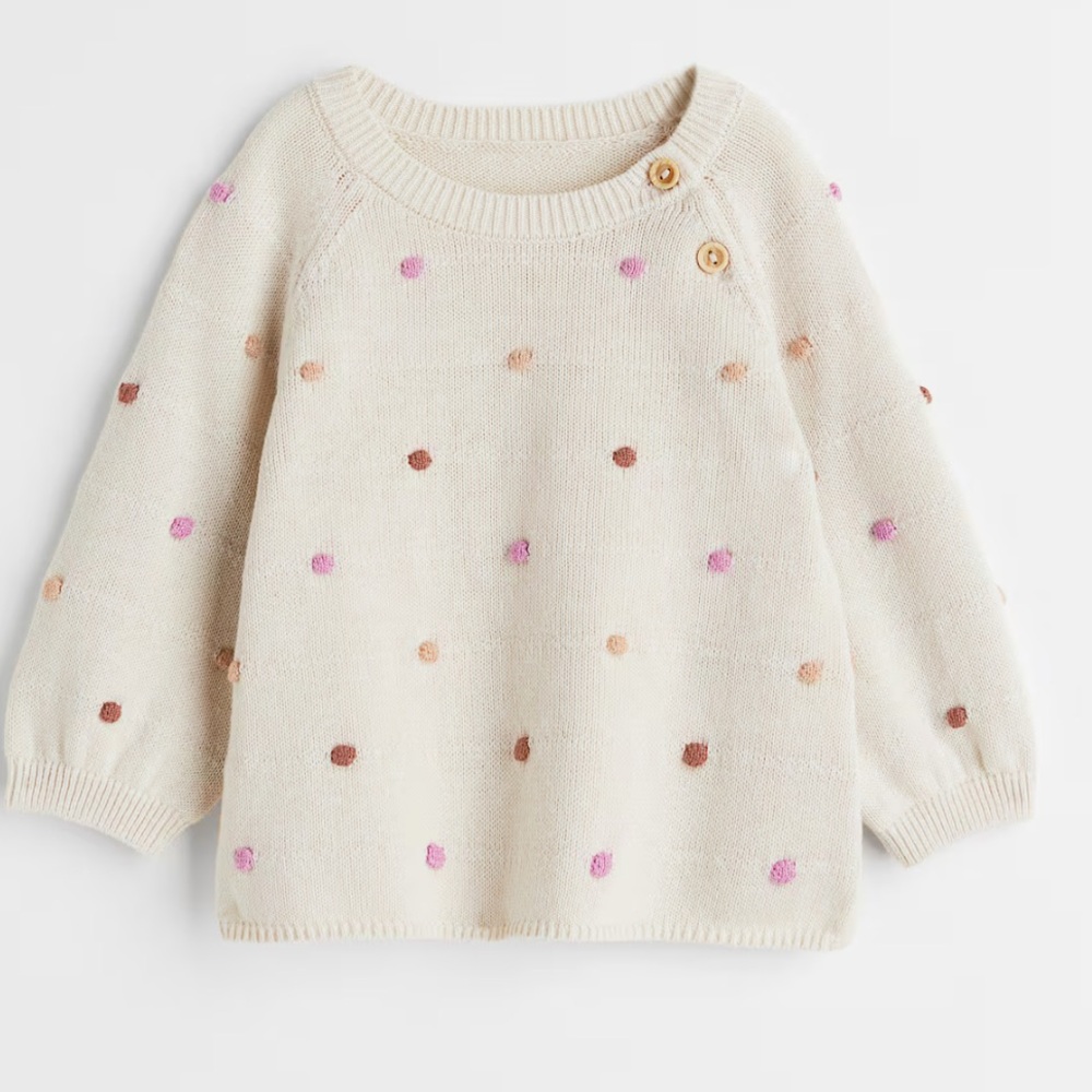 H&M Baby Girls Beige/Dotted Knit Sweater- 9 months
